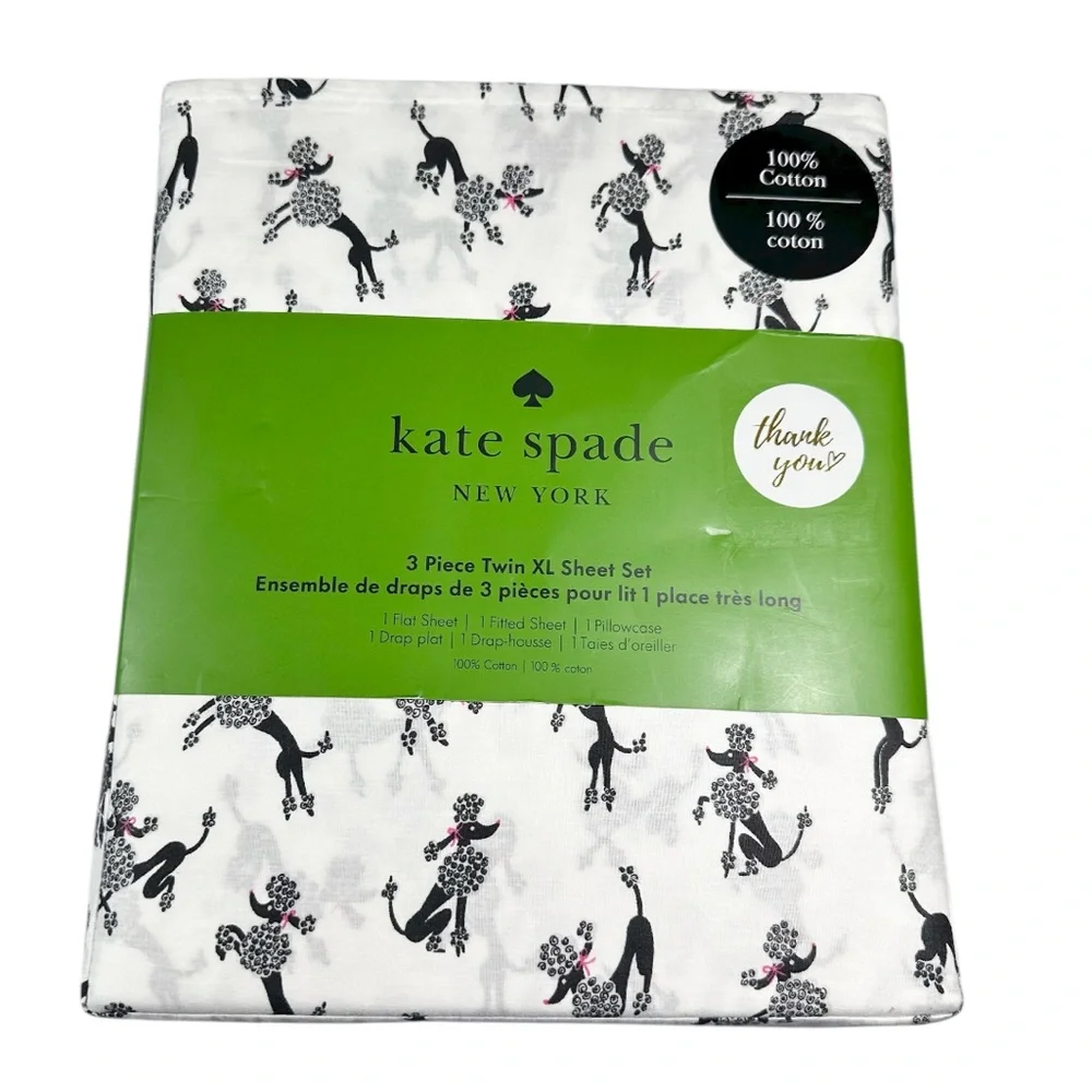 NEW Kate Spade DANCING POODLES TWIN XL Sheet Set